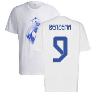 Real Madrid 2021-2022 Training Tee (White-Blue) (BENZEMA 9)