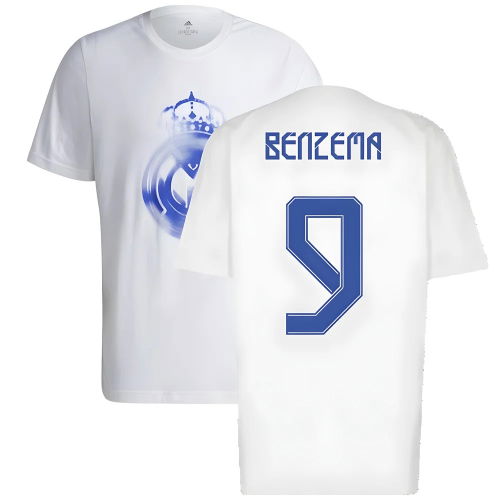 Real Madrid 2021-2022 Training Tee (White-Blue) (BENZEMA 9)