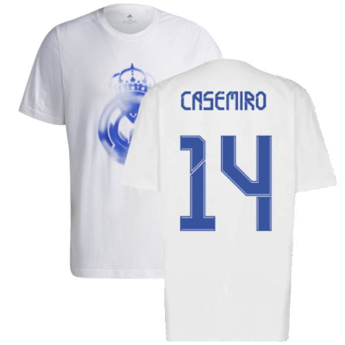 Real Madrid 2021-2022 Training Tee (White-Blue) (CASEMIRO 14)  Real Madrid 2021-2022 Training Tee (White-Blue) (CASEMIRO 14)