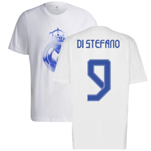 Real Madrid 2021-2022 Training Tee (White-Blue) (DI STEFANO 9)  Real Madrid 2021-2022 Training Tee (White-Blue) (DI STEFANO 9)