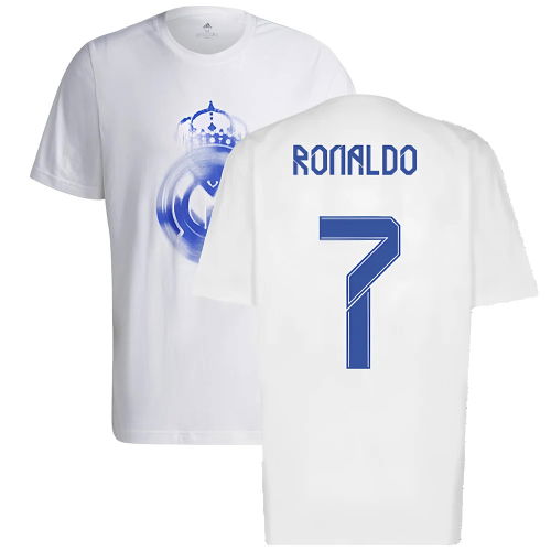 Real Madrid 2021-2022 Training Tee (White-Blue) (RONALDO 7) Real Madrid 2021-2022 Training Tee (White-Blue) (RONALDO 7)