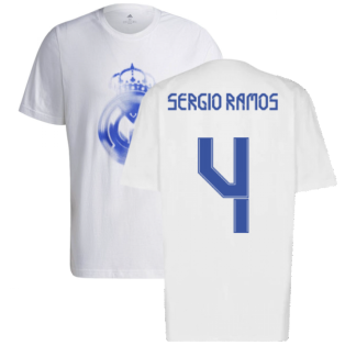 Real Madrid 2021-2022 Training Tee (White-Blue) (SERGIO RAMOS 4)