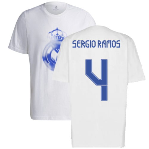 Real Madrid 2021-2022 Training Tee (White-Blue) (SERGIO RAMOS 4)  Real Madrid 2021-2022 Training Tee (White-Blue) (SERGIO RAMOS 4)