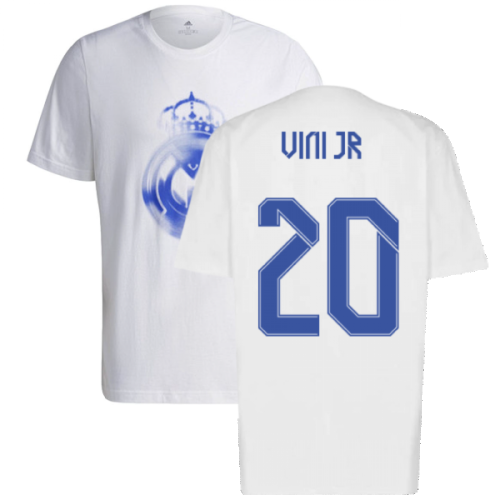 Real Madrid 2021-2022 Training Tee (White-Blue) (VINI JR 20)  Real Madrid 2021-2022 Training Tee (White-Blue) (VINI JR 20)