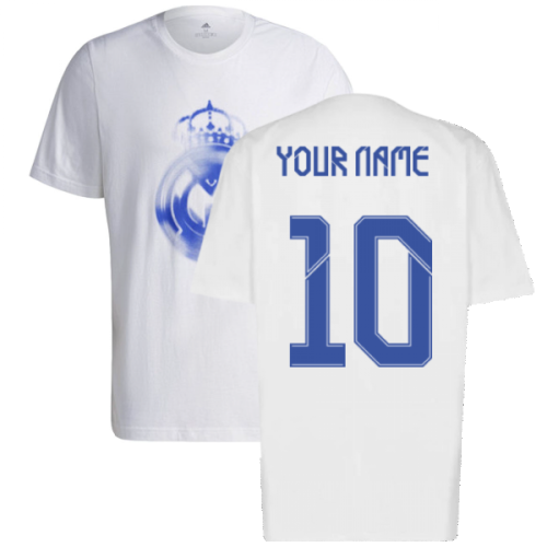 Real Madrid 2021-2022 Training Tee (White-Blue) (Your Name)  Real Madrid 2021-2022 Training Tee (White-Blue) (Your Name)