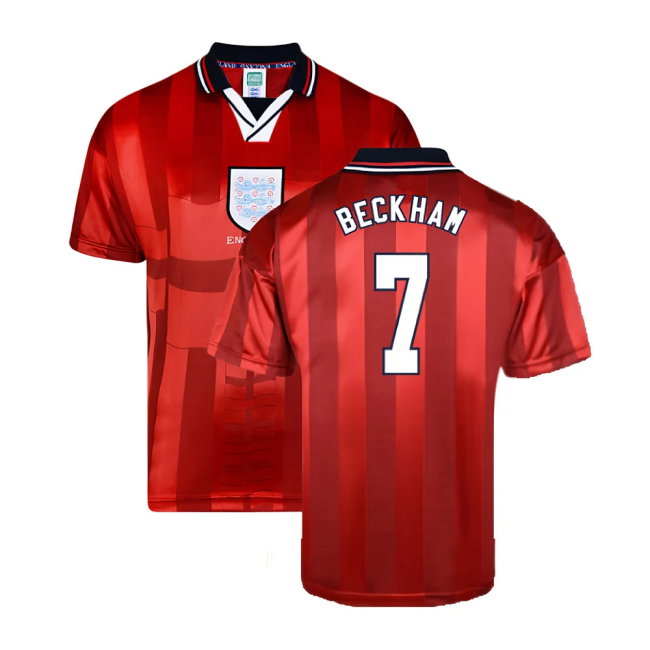 Score Draw England 1998 World Cup Finals Away Retro Football Shirt (BECKHAM 7)