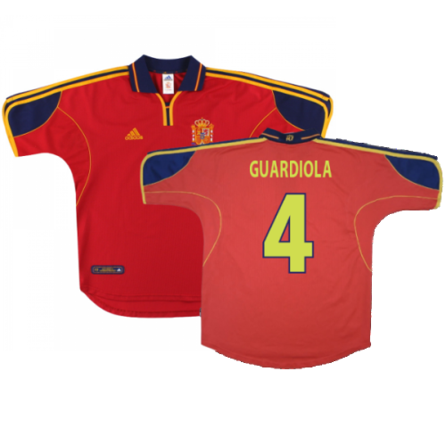 Spain 1999-02 Home Shirt ((Excellent) M) (Guardiola 4)