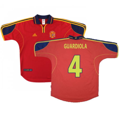 Spain 1999-02 Home Shirt ((Excellent) S) (Guardiola 4)