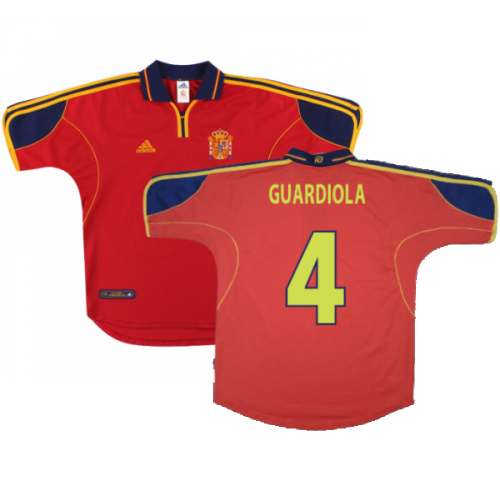 Spain 1999-02 Home Shirt ((Excellent) S) (Guardiola 4)