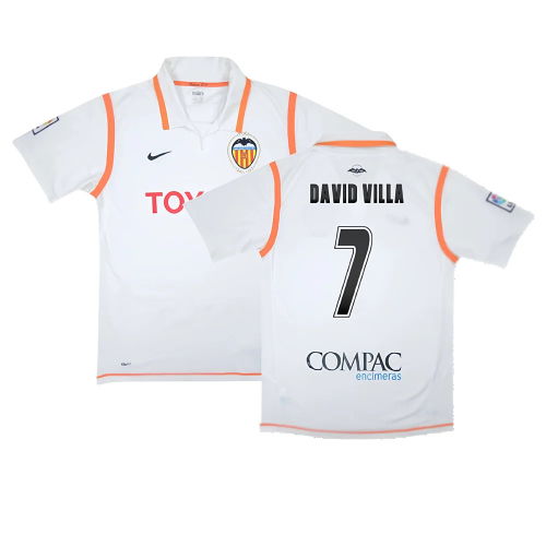 Valencia 2007-08 Home Shirt ((Excellent) S) (David Villa 7)