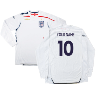 2008-2009 England Long Sleeve Home Shirt (Kids) (Your Name)