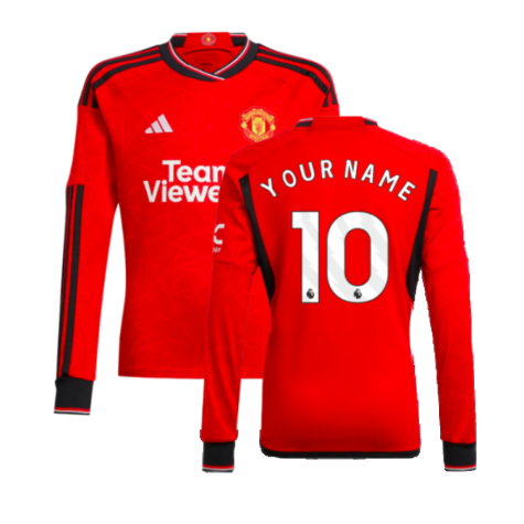 2023-2024 Man Utd Home Long Sleeve Shirt (Kids) (Your Name)