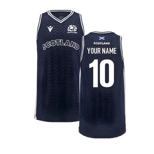 2024-2025 Scotland Rugby Basketball Singlet (Navy) - Kids (Your Name)