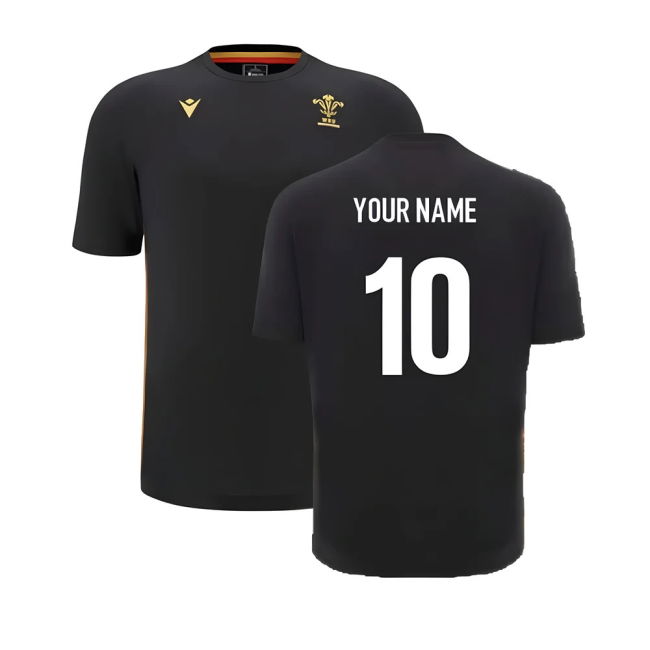 2024-2025 Wales Rugby Travel Cotton T-Shirt (Black) (Your Name)