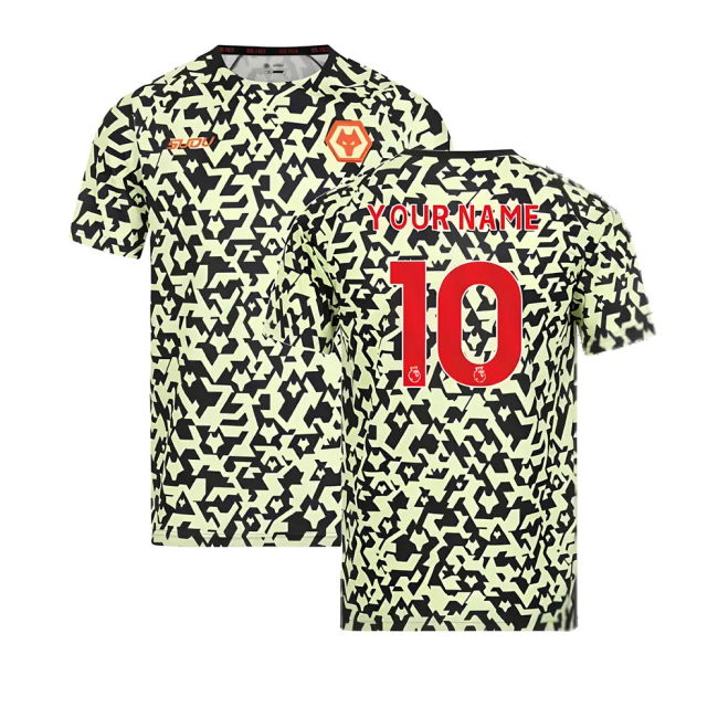 2024-2025 Wolves Pre Match T-Shirt - Black/Lime (Your Name)