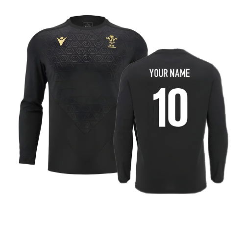 2024-2025 Wales Rugby LS Poly Training Shirt (Black) (Your Name)