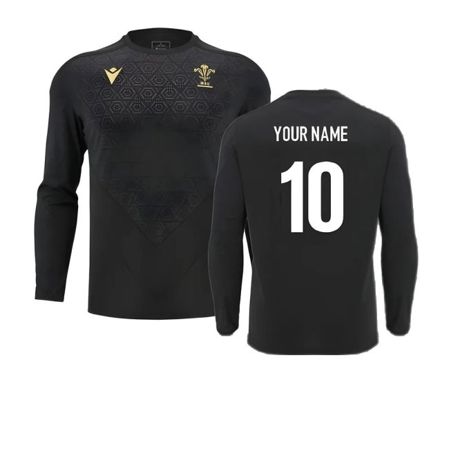 2024-2025 Wales Rugby LS Poly Training Shirt (Black) (Your Name)