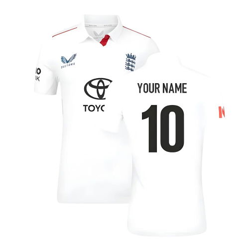 2025 England Cricket ECB Test Replica SS Shirt (White) - Womens (Your Name)