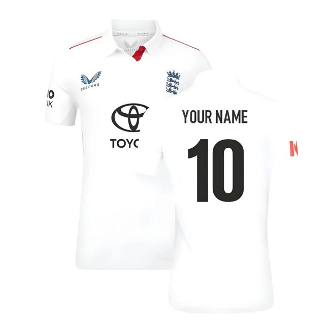 2025 England Cricket ECB Test Replica SS Shirt (White) - Womens (Your Name)