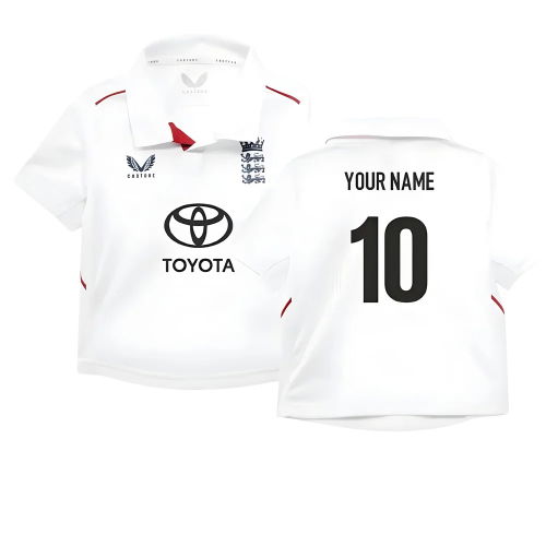 2025-2026 England Cricket ECB Test Replica SS Shirt (White) - Infant (Your Name)