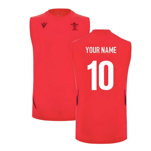 2025-2026 Wales Rugby Training Sleeveless Shirt (Red) (Your Name)