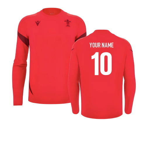 2025-2026 Wales WRU Rugby LS Player Training Shirt (Red) (Your Name)