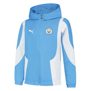 2023-2024 Man City Pre-Match Woven Anthem Jacket (Light Blue) - Kids