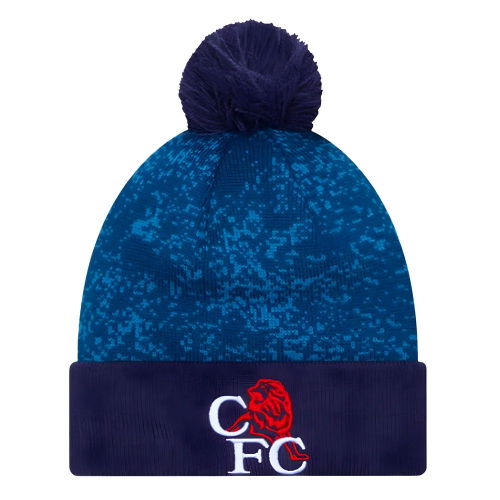 Chelsea Retro Lion All Over Print Blue Bobble Knit Beanie Hat