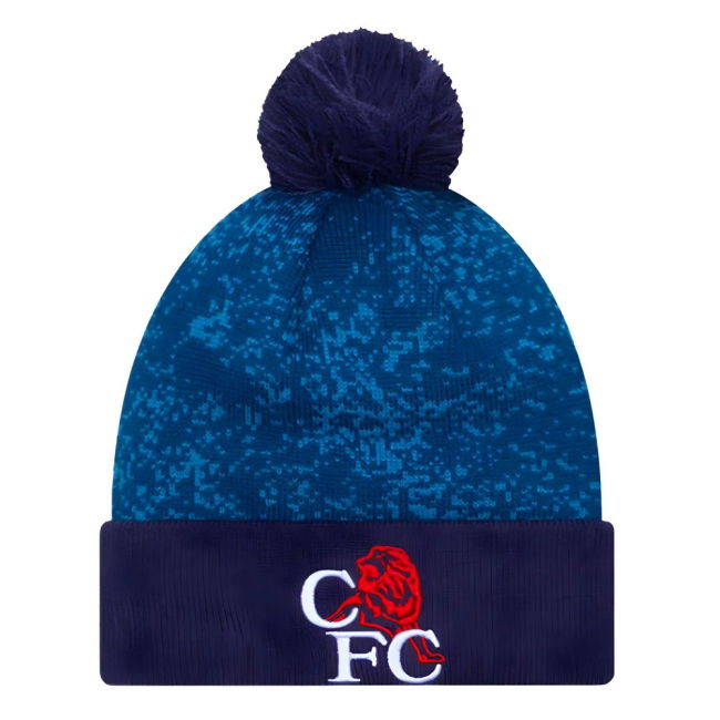 Chelsea Retro Lion All Over Print Blue Bobble Knit Beanie Hat