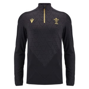 2024-2025 Wales WRU Rugby 1/4 Zip Training Top (Black) - Kids