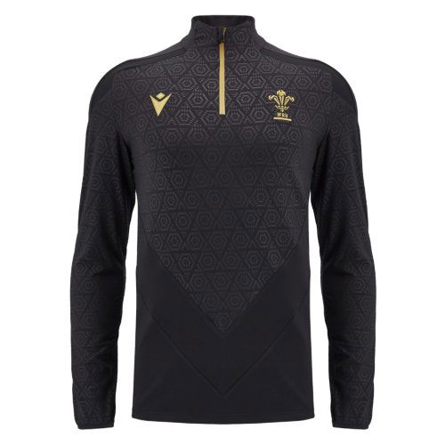 2024-2025 Wales WRU Rugby 1/4 Zip Training Top (Black) - Kids
