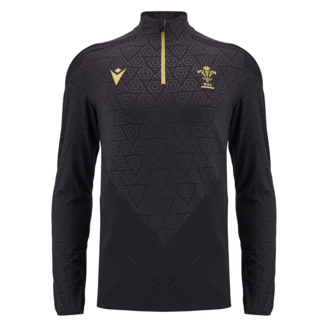 2024-2025 Wales WRU Rugby 1/4 Zip Training Top (Black) - Kids