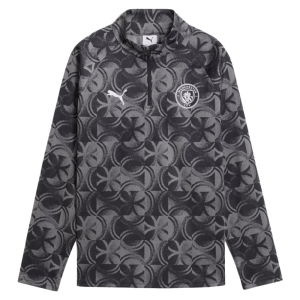 2025-2026 Man City Warm Up 1/4 Zip Top (Black) - Kids