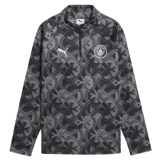2025-2026 Man City Warm Up 1/4 Zip Top (Black) - Kids