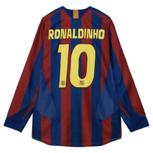 2005-2006 Barcelona T90 Reissue LS Home Shirt (Ronaldinho 10)