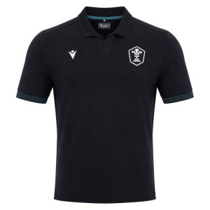 2026-2027 Wales WRU Rugby Travel Cotton Polo (Black) - Kids
