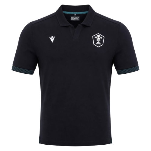 2026-2027 Wales WRU Rugby Travel Cotton Polo (Black) - Kids