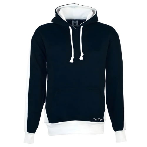 Toffs Retro Black Hoodie - White Sleeve Panels.