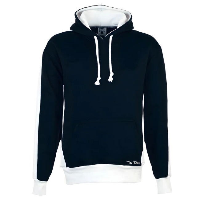 Toffs Retro Black Hoodie - White Sleeve Panels.