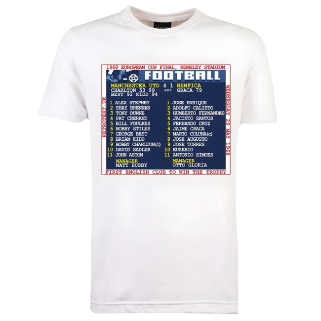 1968 European Cup Final (Man Utd) Retrotext T-Shirt - White