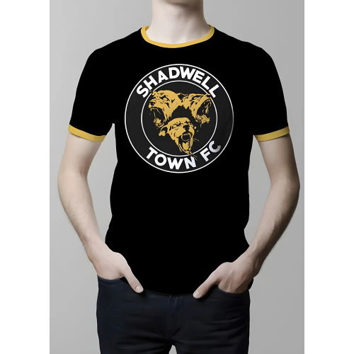 Shadwell Town T-shirt - Black/Amber Ringer  Shadwell Town T-shirt - Black/Amber Ringer