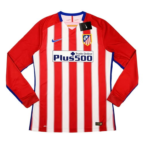 Atletico Madrid Adidas 2015-16 Home Authentic Long Sleeve Football Shirt