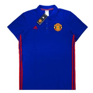 2016-17 Manchester United Adidas 3 Stripes Polo Shirt (Blue 