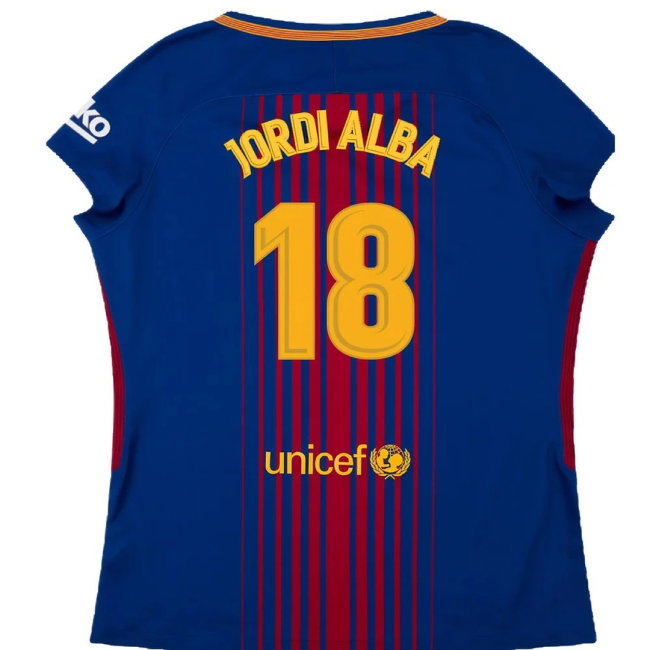 Barcelona 2017-18 Home Shirt (Womens) (XL) (Mint) (Jordi Alba 18)