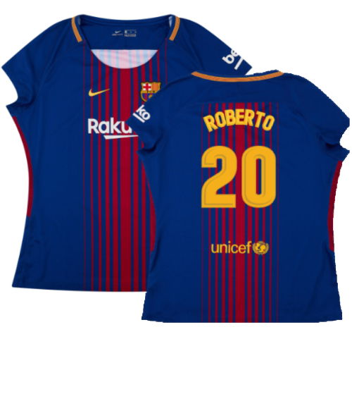 Barcelona 2017-18 Home Shirt (Womens) (XL) (Mint) (Roberto 20)