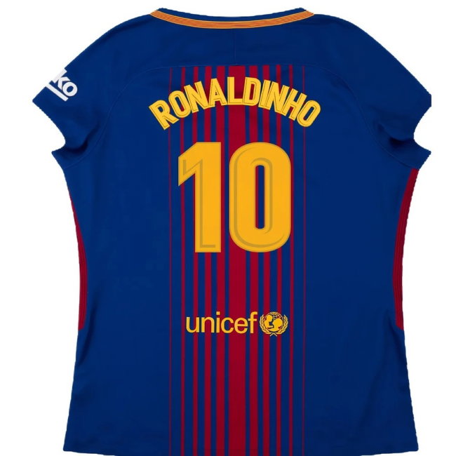 Barcelona 2017-18 Home Shirt (Womens) (M) (Mint) (Ronaldinho 10)