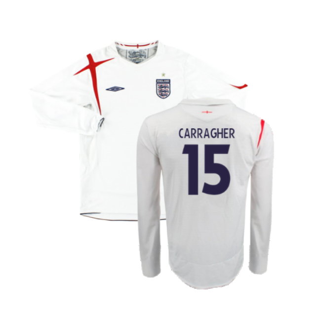 England 2005-07 Home Long Sleeve Shirt (XL) (Very Good) (CARRAGHER 15)