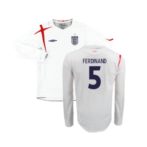 England 2005-07 Home Long Sleeve Shirt (XL) (Very Good) (FERDINAND 5)