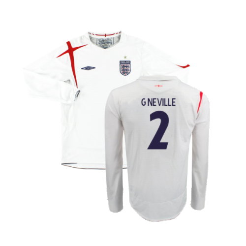 England 2005-07 Home Long Sleeve Shirt (XL) (Very Good) (G NEVILLE 2)