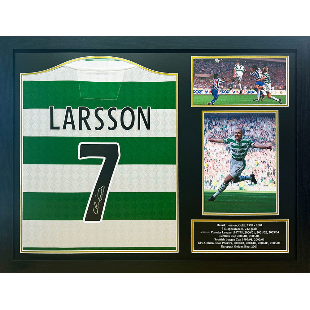 Celtic FC Larsson Centenary Retro Signed Shirt (Framed)